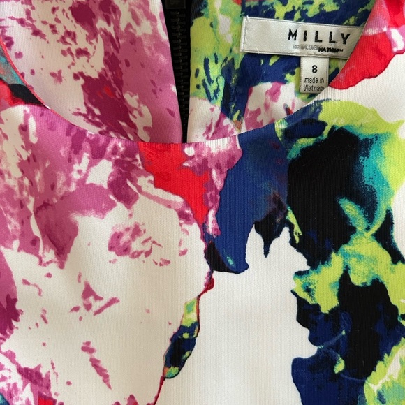 Milly Rosabella Combo Watercolor Scuba Fit and Flare Dress - size 6 Stretch - Picture 11 of 12
